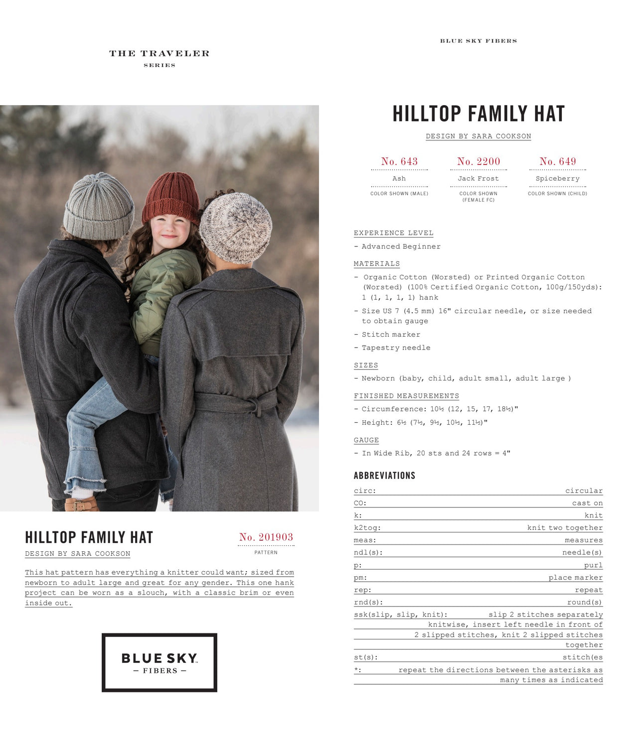 Blue Sky Fibers Hilltop Family Hat PDF