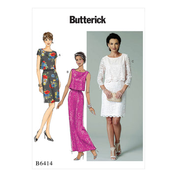 Butterick Misses' Overlay-Bodice Dresses B6414 - Sewing Pattern