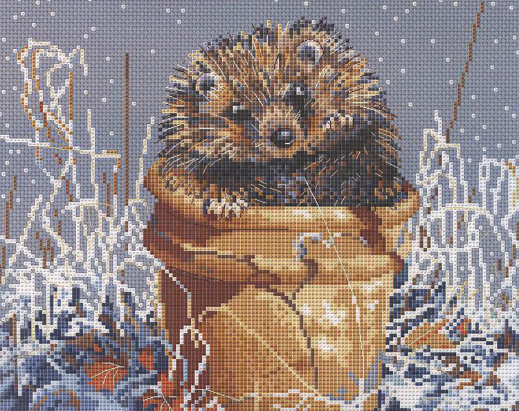 Creative World of Crafts Prickly Pot Hedgehog Cross Stitch Kit design by Pollyanna Pickering