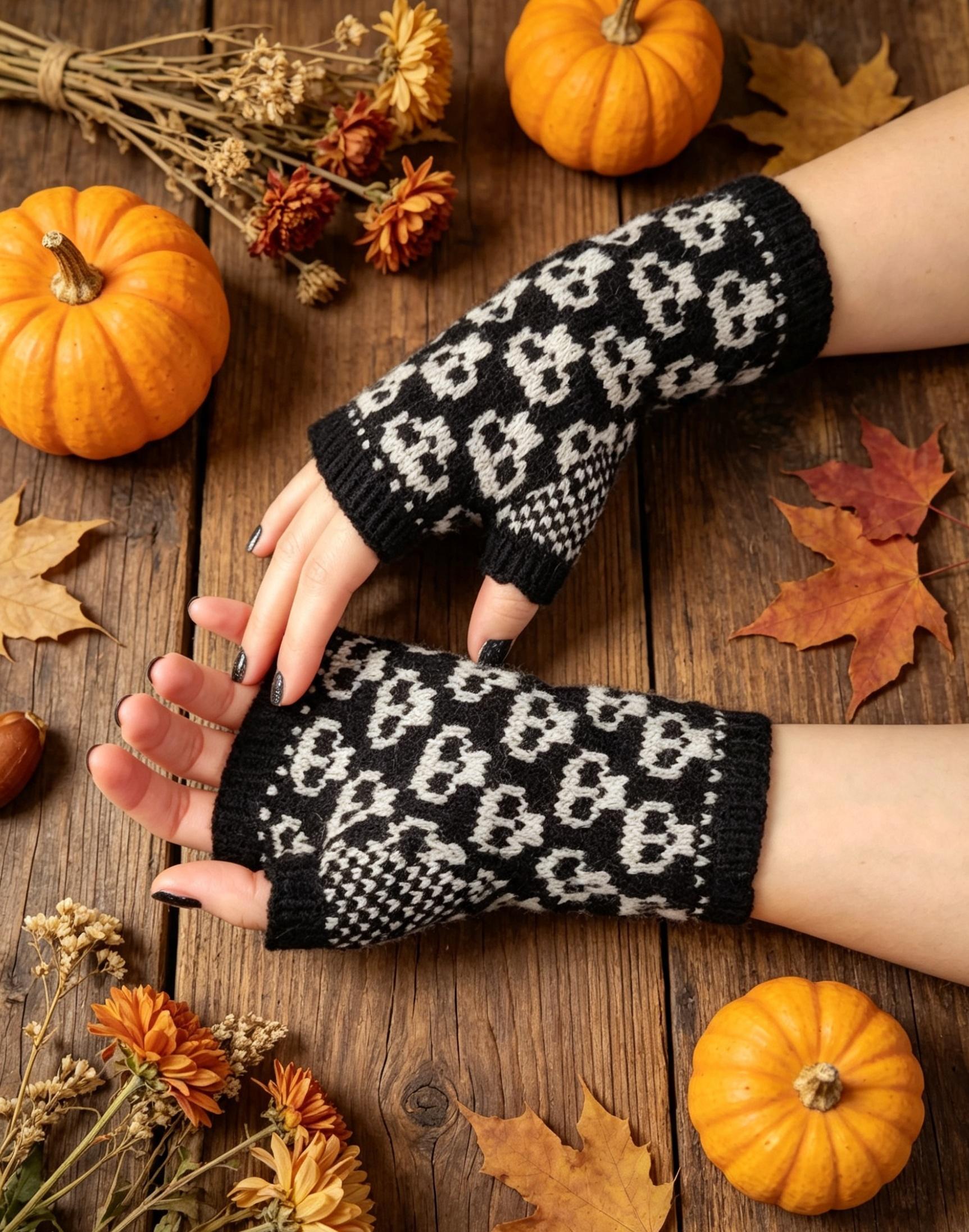 Spooky Halloween Skull Mitts