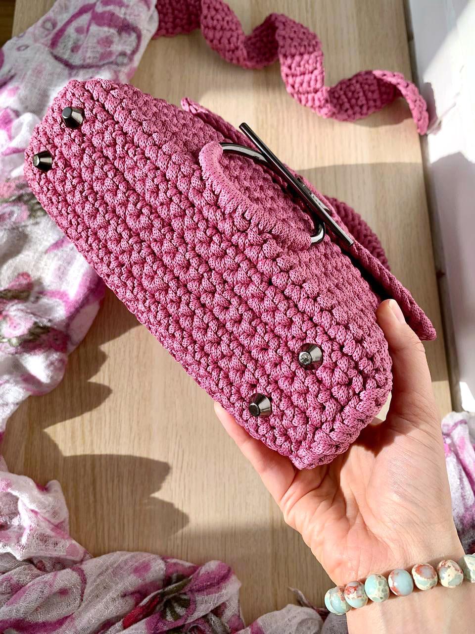 Crochet handbag with lining, Shoulder crossbody bag