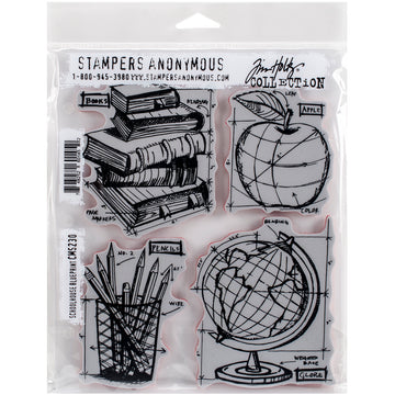 Stampers Anonymous Tim Holtz Cling Stamps 7"X8.5" - Schoolhouse Blueprint