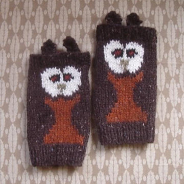 Owl fingerless mitts/wristlets with separate ears at the top
