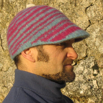 Skybluepink peaked felted cap