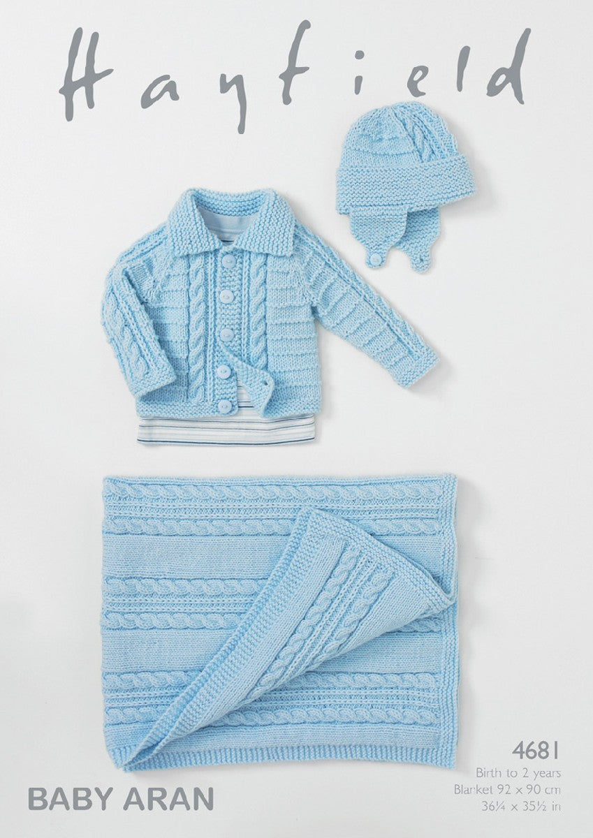 Blanket, Helmet and Jacket in Hayfield Baby Aran - 4681- Downloadable PDF