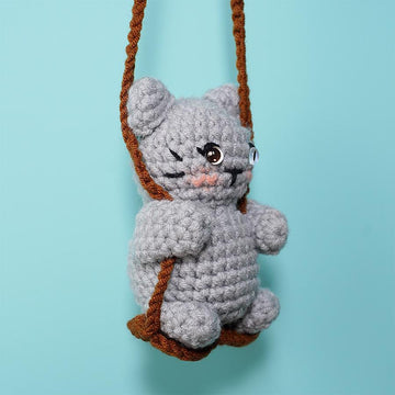 Swinging Gray Cat Car Hanging
