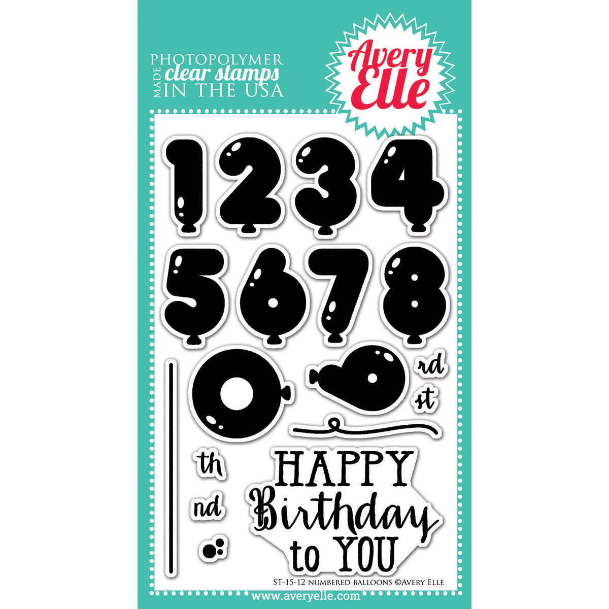Avery Elle Clear Stamp Set 4"X6" - Numbered Balloons