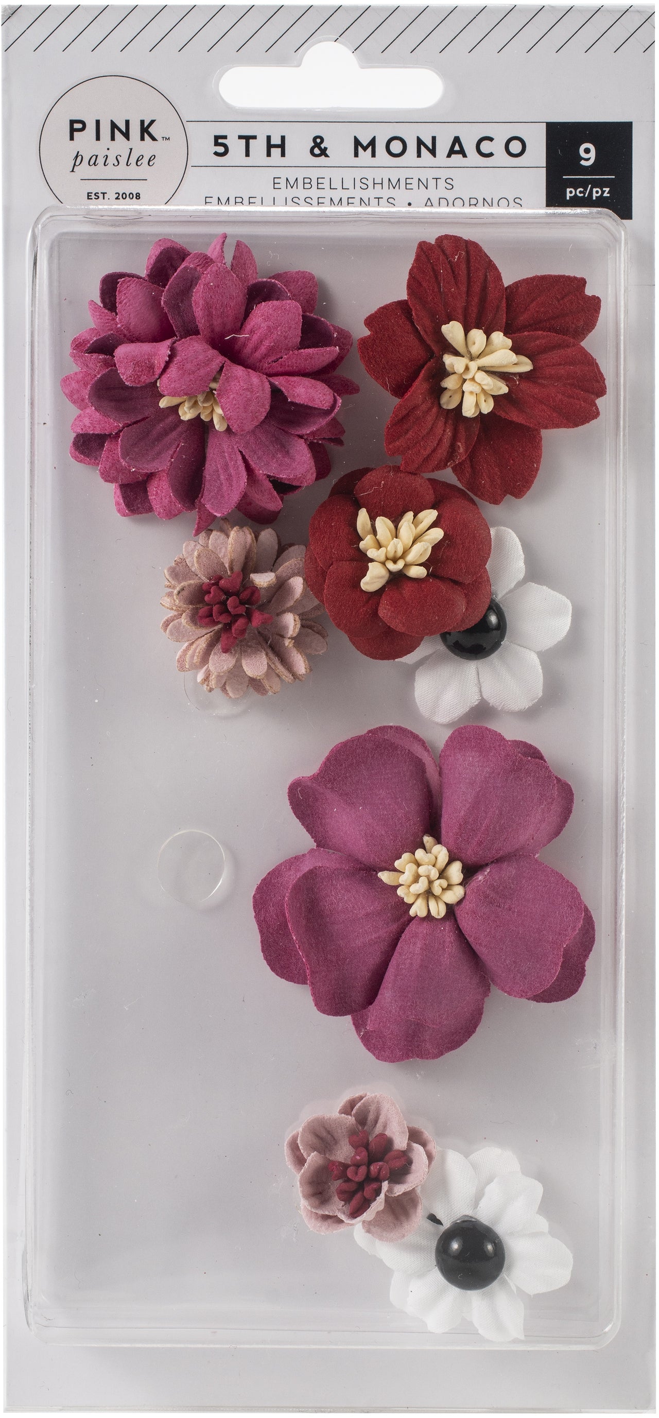 American Crafts 5th & Monaco Dimensional Flowers 9/Pkg - Paper & Cloth