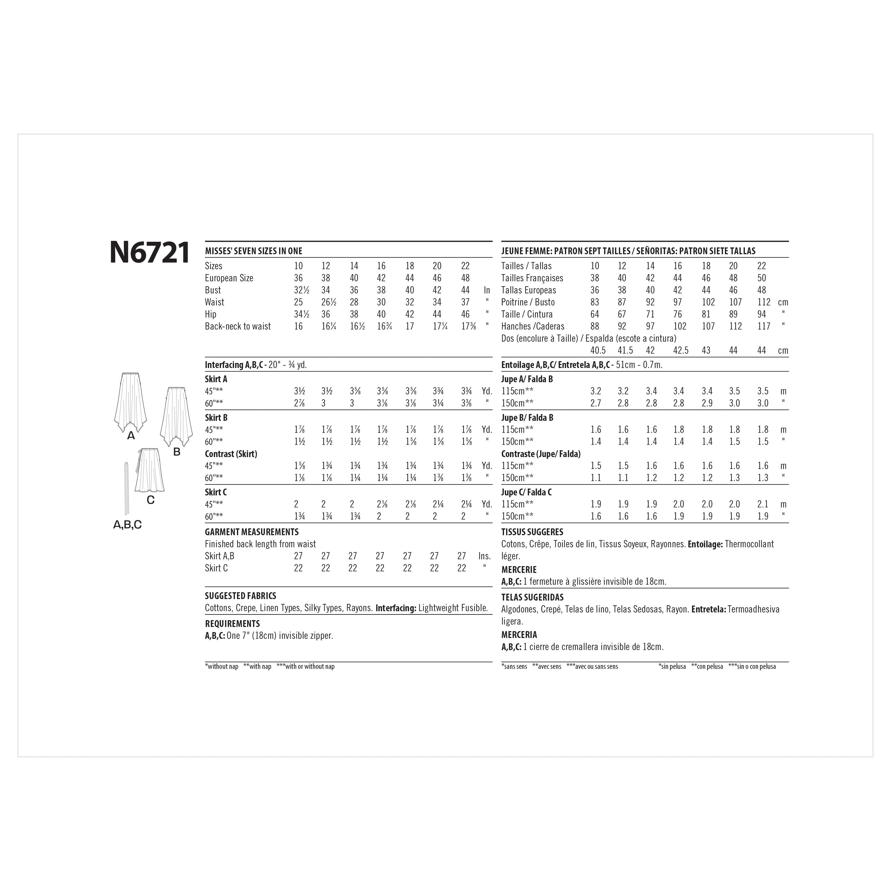 New Look Misses' Skirts N6721 - Paper Pattern, Size A (10-12-14-16-18-20-22)