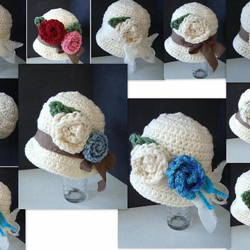 563 CROCHET cloche hat with roses, baby to women sizes