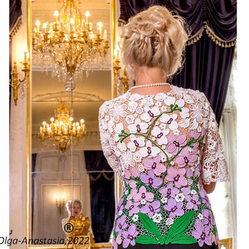 Lace blouse with orchids