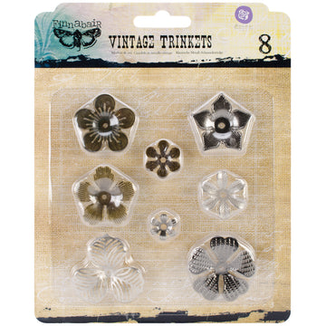 Prima Marketing Finnabair Vintage Mechanicals Metal Trinkets - Mini Flowers .5" To 1", 8/Pkg