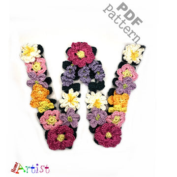Floral letter W crochet applique pattern