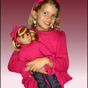Sweater Knitting Patterns, fit girls 4-10, American Girl and 18 inch dolls. 542