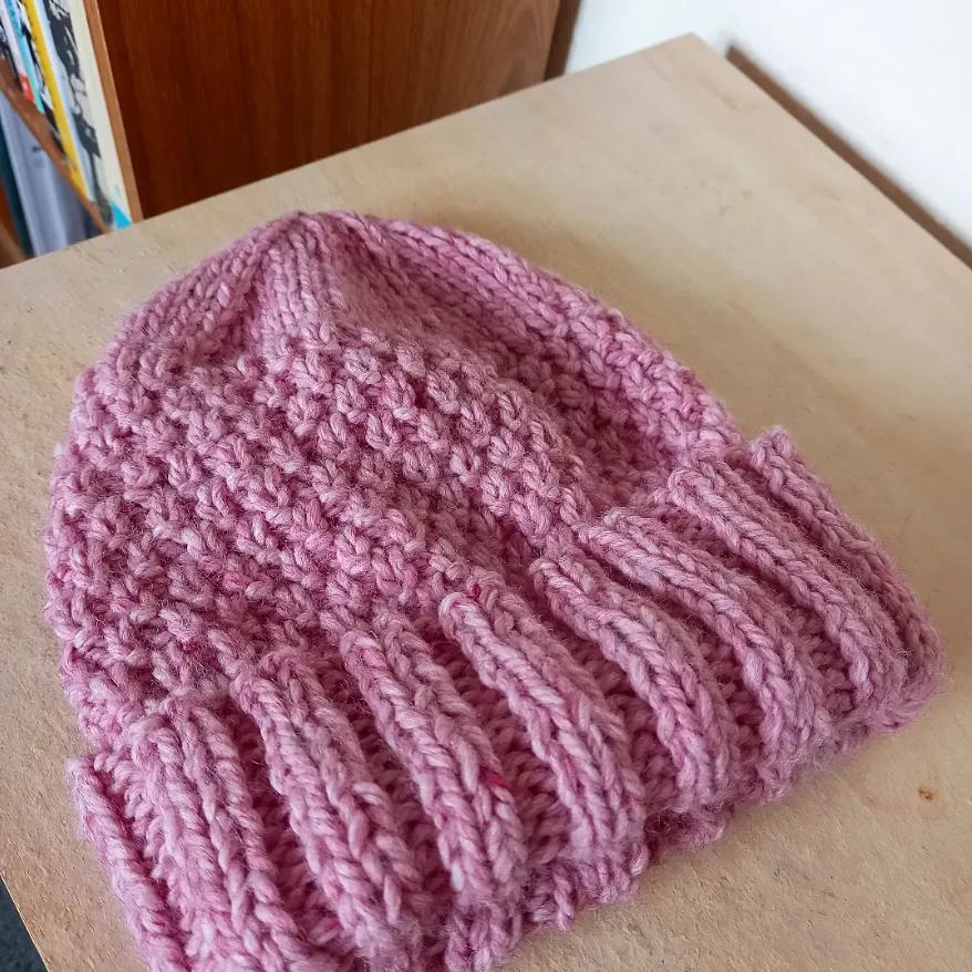 Chunky Hat on Straight Needles (#3): double moss