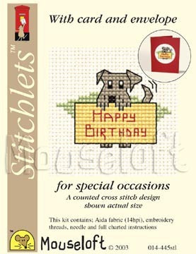 Mouseloft Happy Birthday Dog Card Cross Stitch Kit - 6cm x 6cm