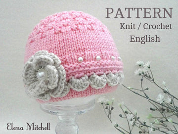 Knitting Pattern Baby Cap with Crochet Flower