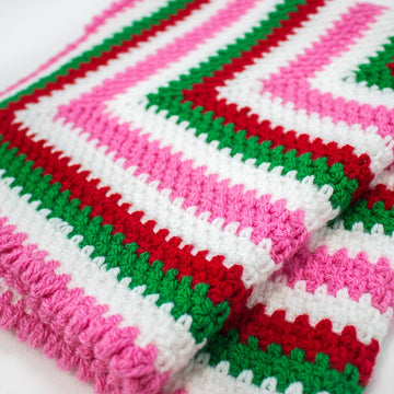 Ribbon Candy Infinity Moss Stitch Crochet Blanket