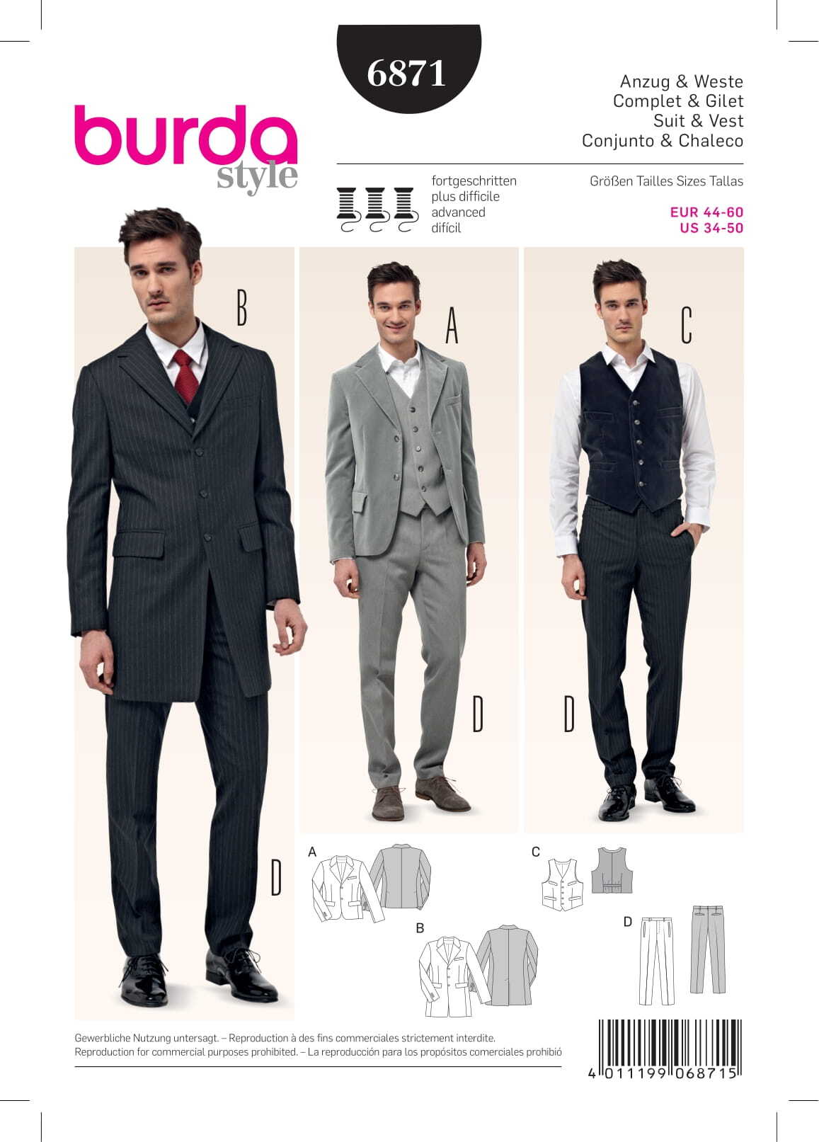 Burda Style Menswear Sewing Pattern B6871 - Paper Pattern, Size 34 - 50