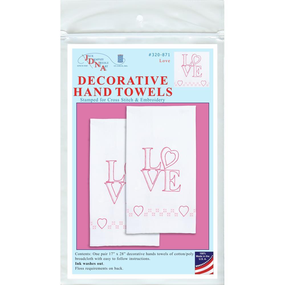 Jack Dempsey Stamped Decorative Hand Towel Pair - Love - 17in x 28in