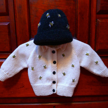 Baby Bee, knitted Cardigan and Hat