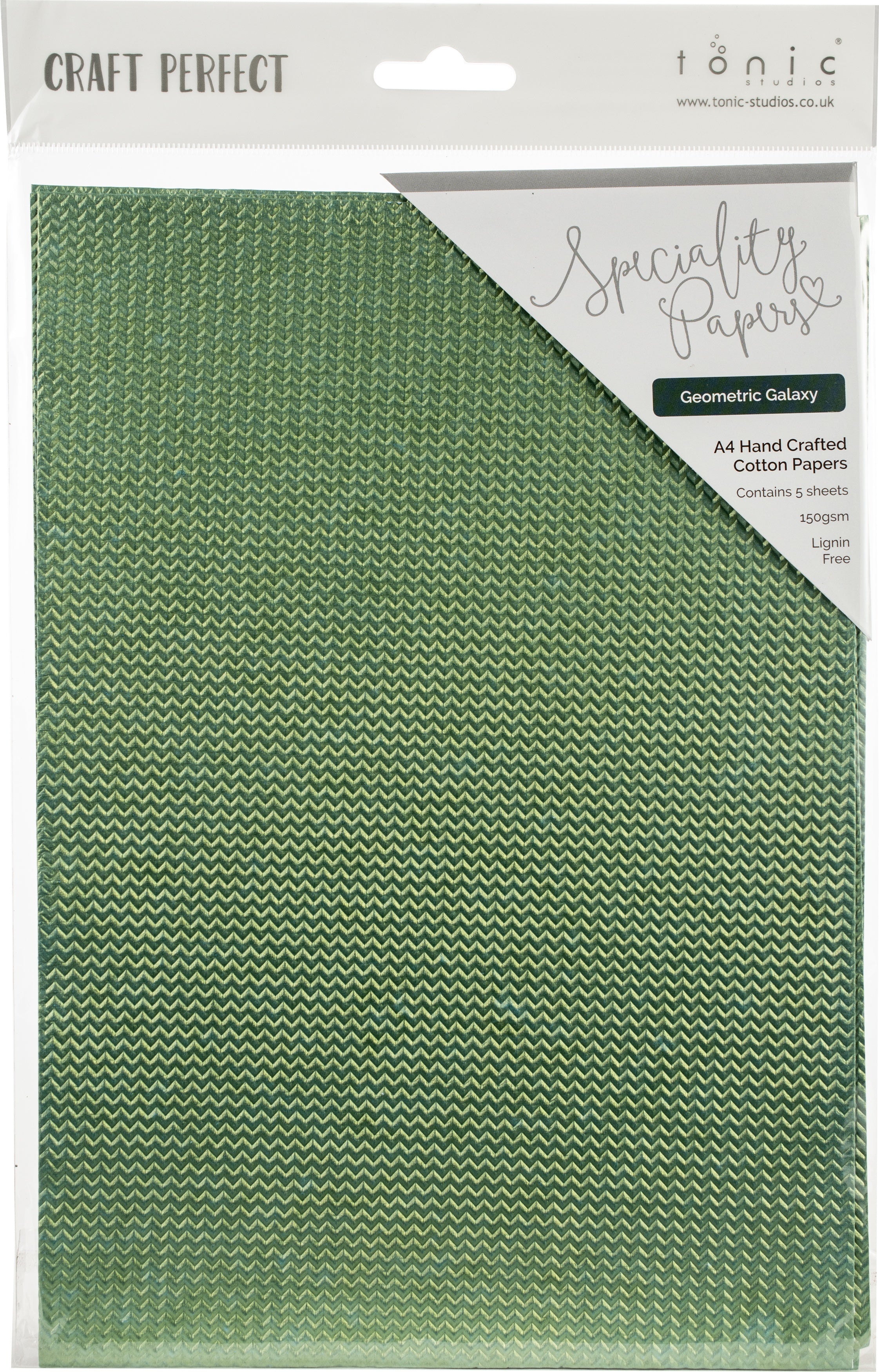 Tonic Studios Craft Perfect Handcrafted Embossed Cotton Papers A4 5/Pkg - Geometric Galaxy