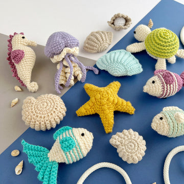12 in 1 Ocean crochet pattern bundle Amigurumi keychain and Bag charm PDF Turtle Jellyfish Starfish Seashell Seahorse Fish Sea life crochet