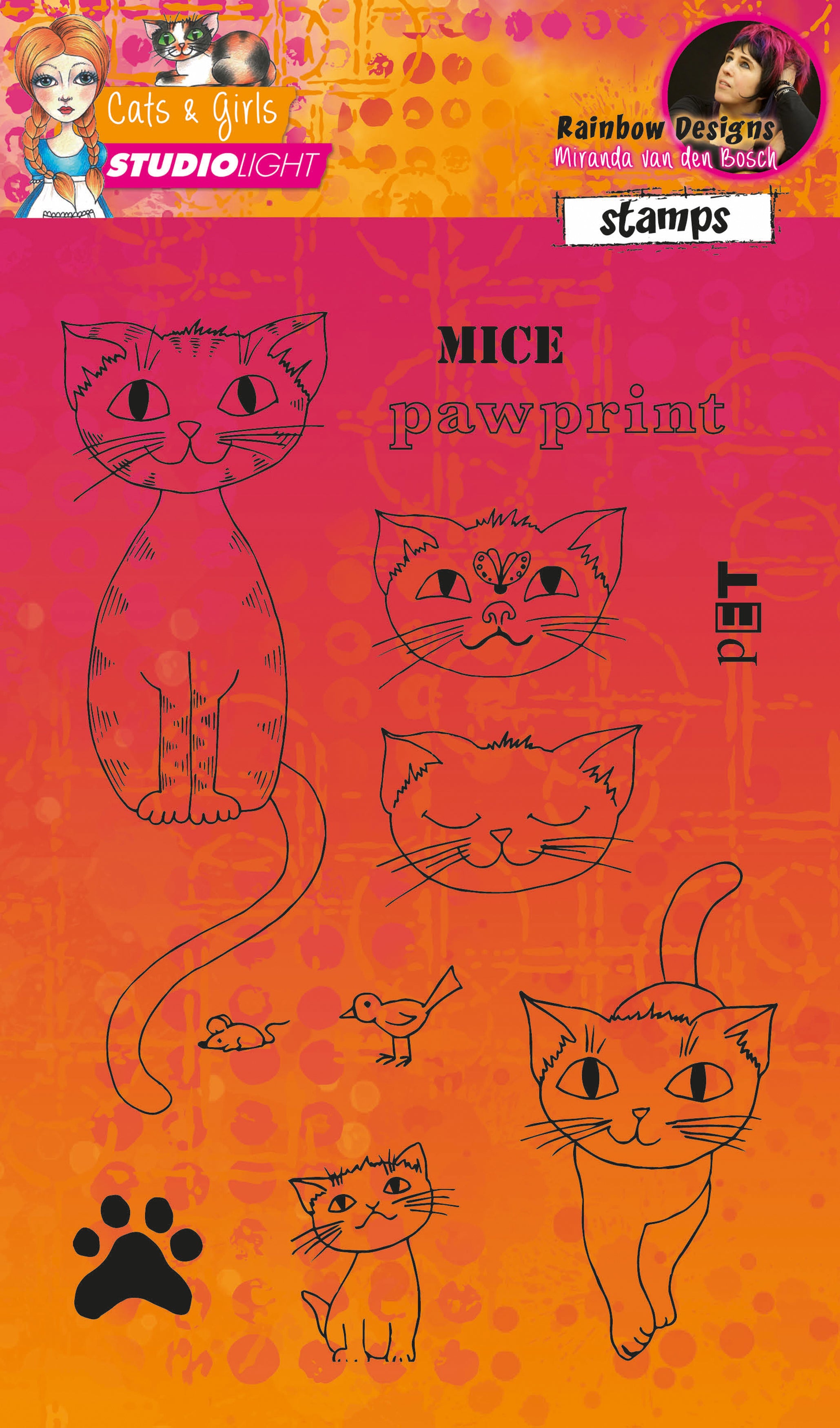 Studio Light Mixed Media Rainbow Designs Stamps - Cats & Girls-Mice