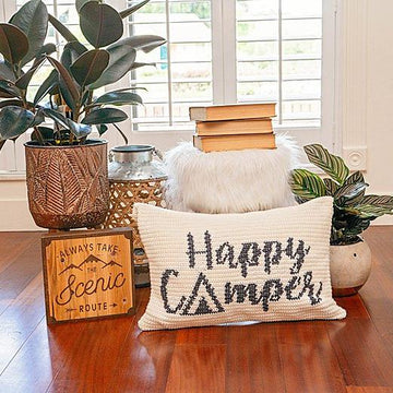 Happy Camper Crochet Pillow Cover