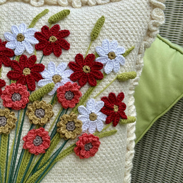 Handtied bouquet crochet cushion