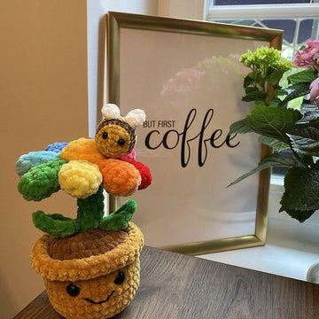 Potted Rainbow Flower with Bumblebee