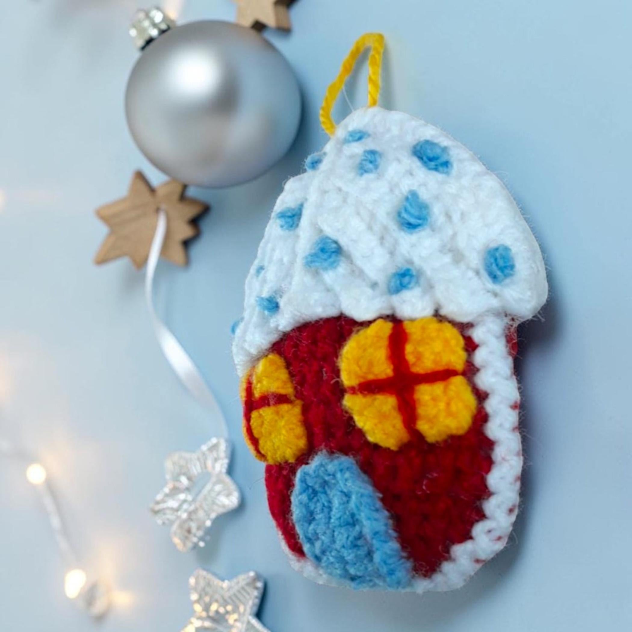 Christmas Gingerbread House Ornament Crochet Pattern, Yule Tree Decor, Holiday Ornament PDF