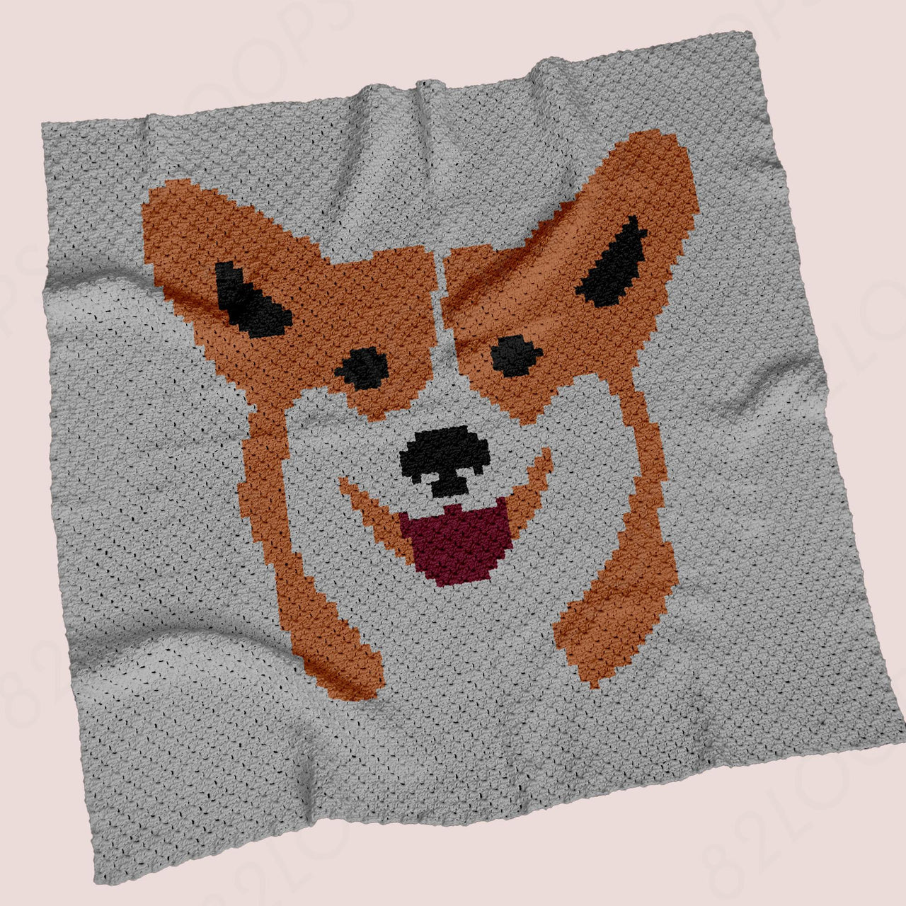 Welsh Corgi Blanket C2C CROCHET PATTERN Funny Throw Dwarf Dog Face Stroller Portrait