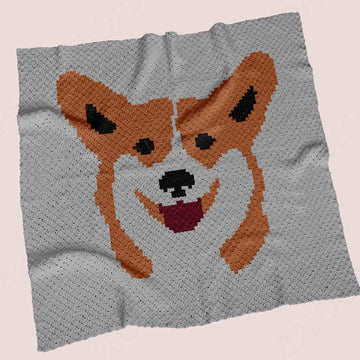Welsh Corgi Blanket C2C CROCHET PATTERN Funny Throw Dwarf Dog Face Stroller Portrait
