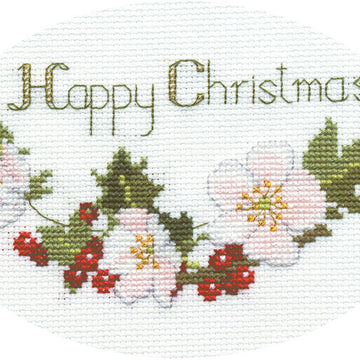 Derwentwater Designs Christmas Roses Greeting Card Cross Stitch Kit - 18cm x 5cm