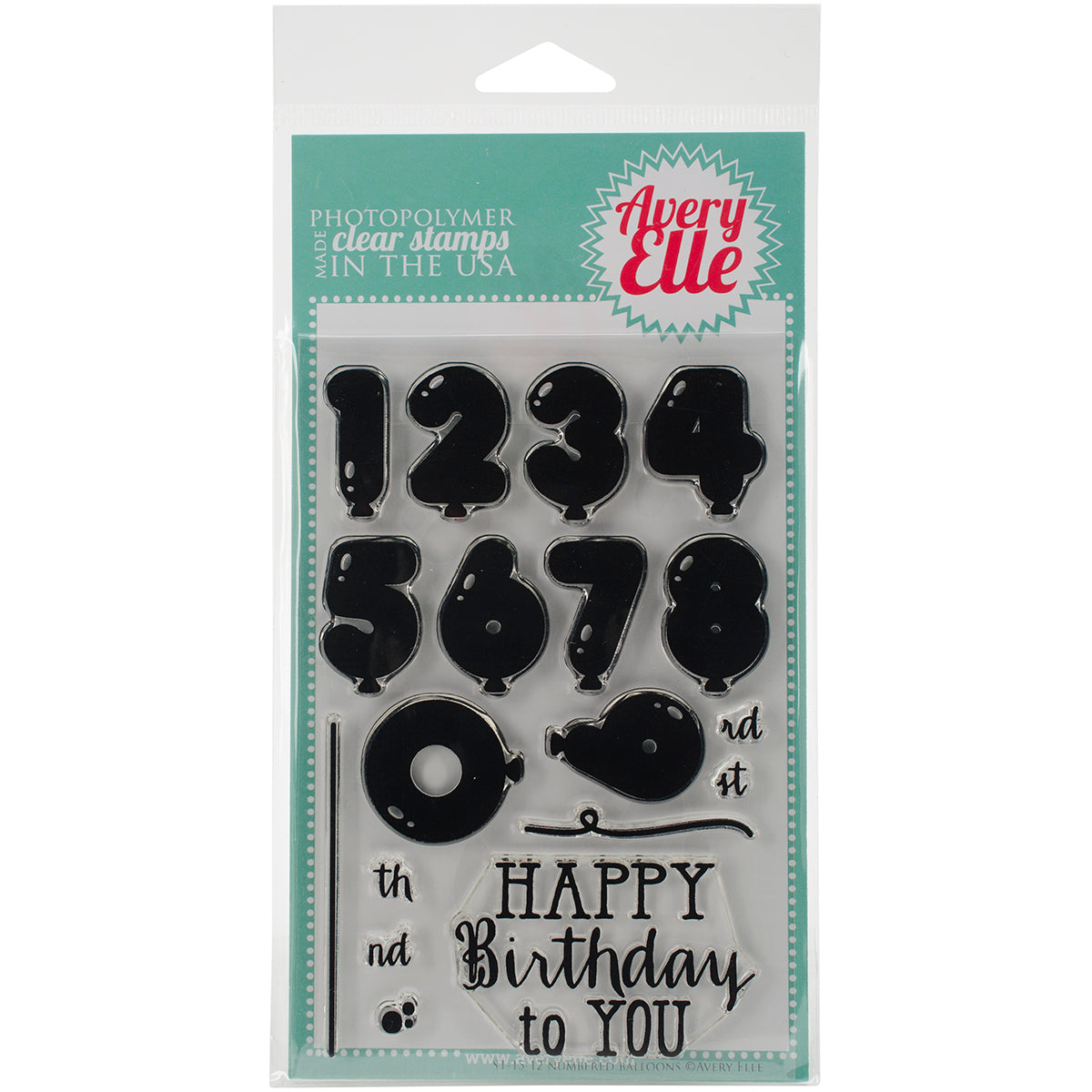 Avery Elle Clear Stamp Set 4"X6" - Numbered Balloons