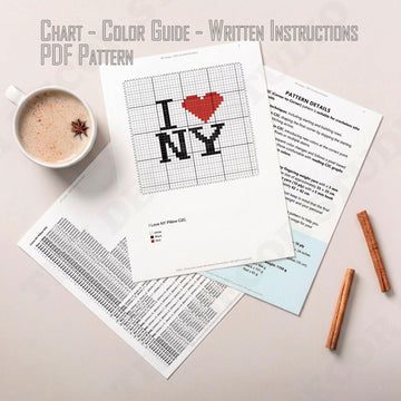 I Love NY White Pillow C2C Crochet Pattern New York Square Cushion