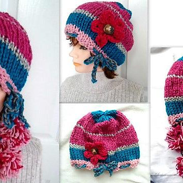 877-PomPom Ties Hat