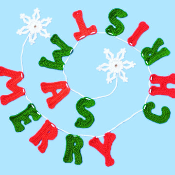 Crochet ‘Merry Christmas’ banner pattern - festive crochet letters and snowflakes garland
