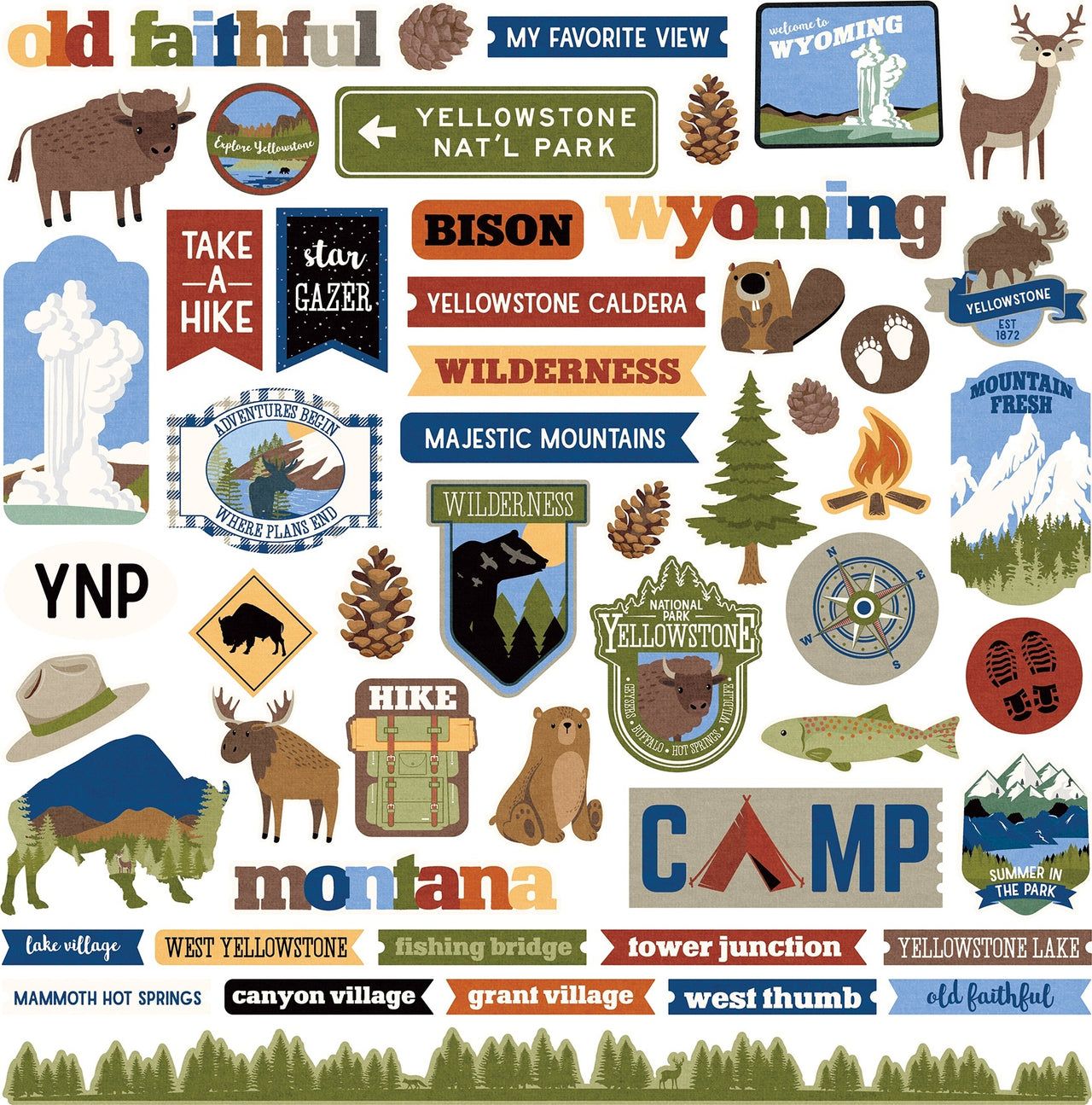 Photoplay Paper National Parks Yellowstone Stickers 12"X12" - Elements