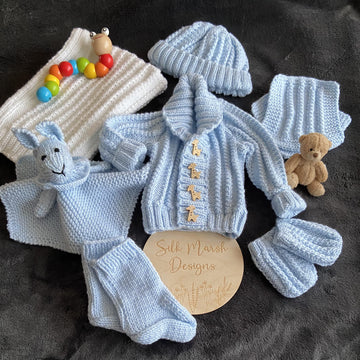 Ozzy Baby Set Knitting Pattern Premature-6 months approx