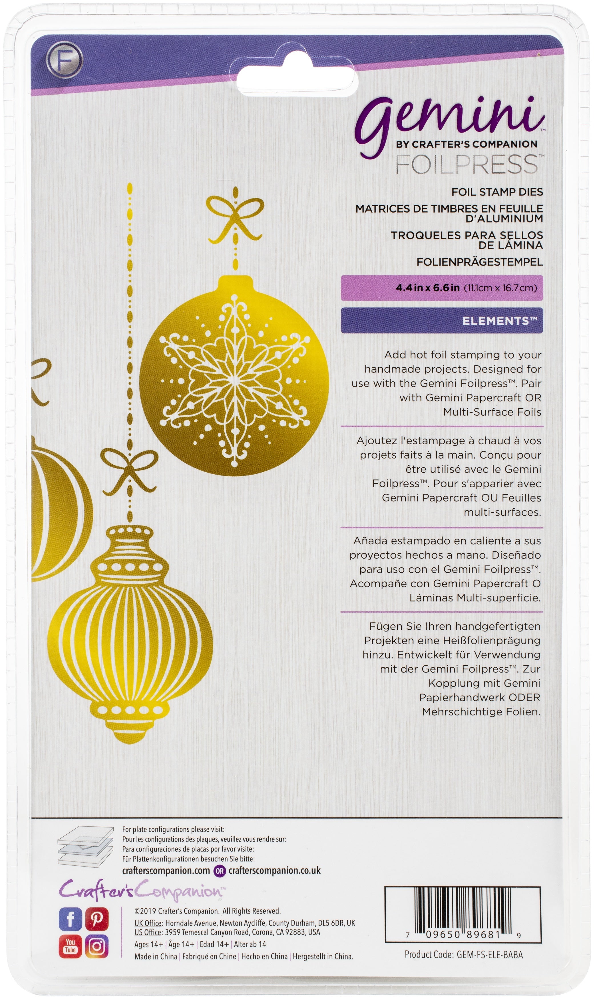 Crafter's Companion Gemini Foilpress Stamp Die Elements - Baubles