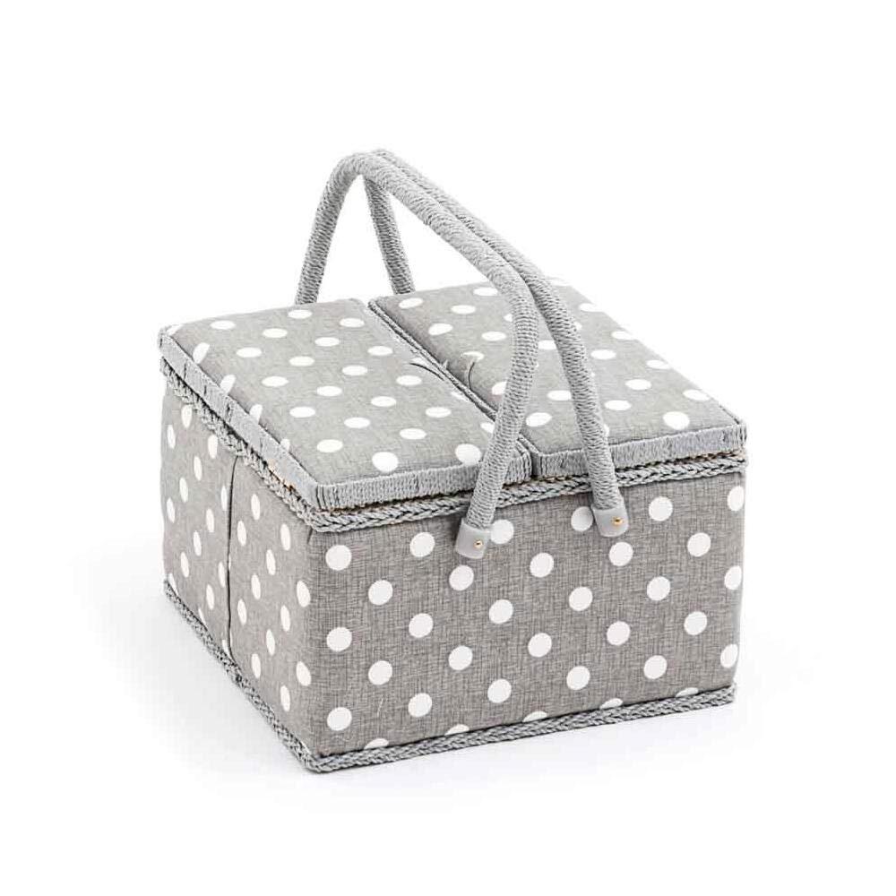 Hobbygift Craft Organiser: Square: Grey Linen Polka Dot