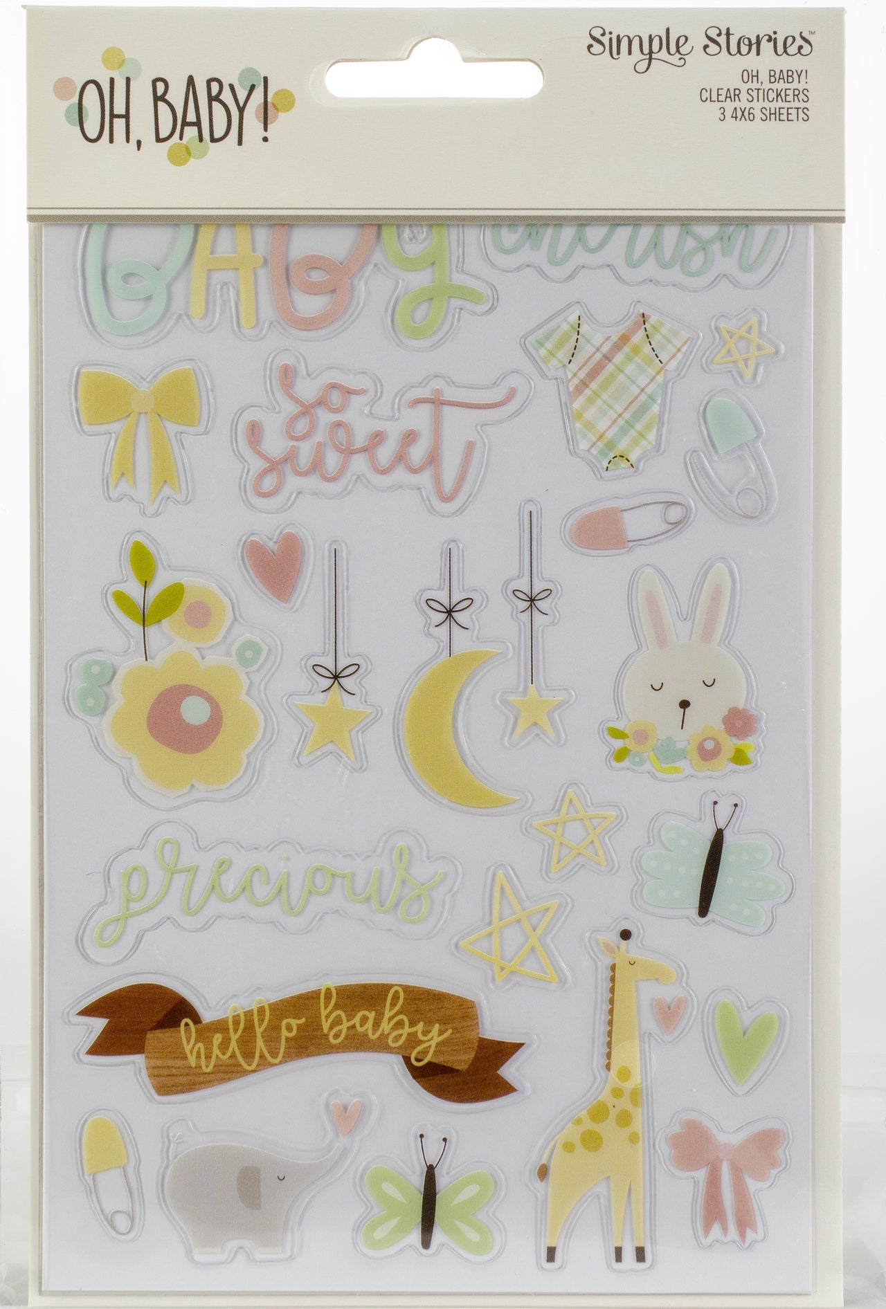 Simple Stories Oh Baby! Clear Stickers 4"X6" 3/Pkg - (1) Color, (2) Black
