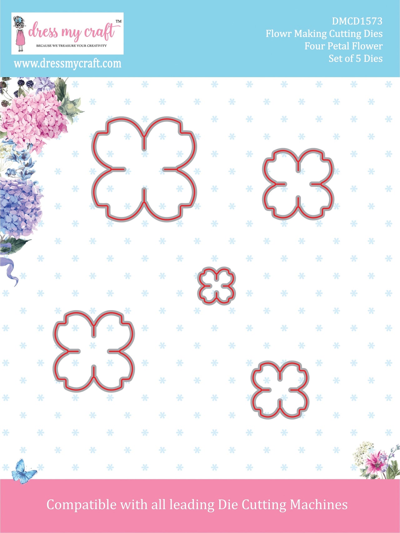 Dress My Craft Dies - Four Petal Flower .5" To 1.54"