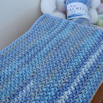 Palm Beach Baby Bean Stitch Blanket – King Cole DK Pastel Blues Crochet Pattern