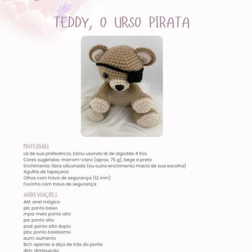 Teddy the Pirate Bear Amigurumi Pattern - Available in English and Portuguese