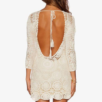 Crochet mini open back dress.