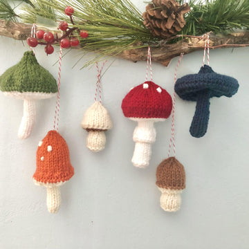 Knit Mushroom Christmas Ornaments