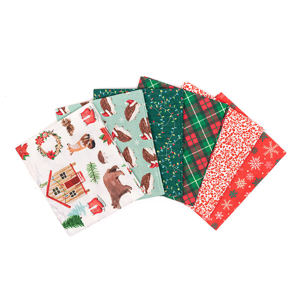 LoveCrafts Christmas Village Fat Quarter Bundle - Green/Red